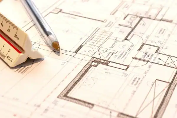 Image of architect Leicester drawings